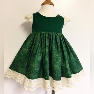 Boutique Christmas Green Sparkle Dress with Lace size 2T